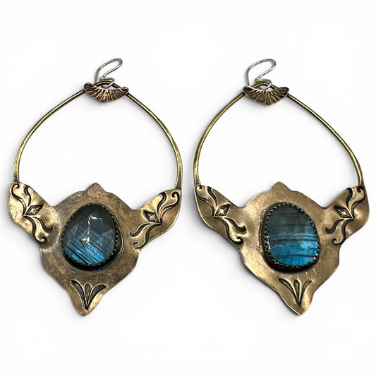 Brass Monkey Earrings with  Labradorite