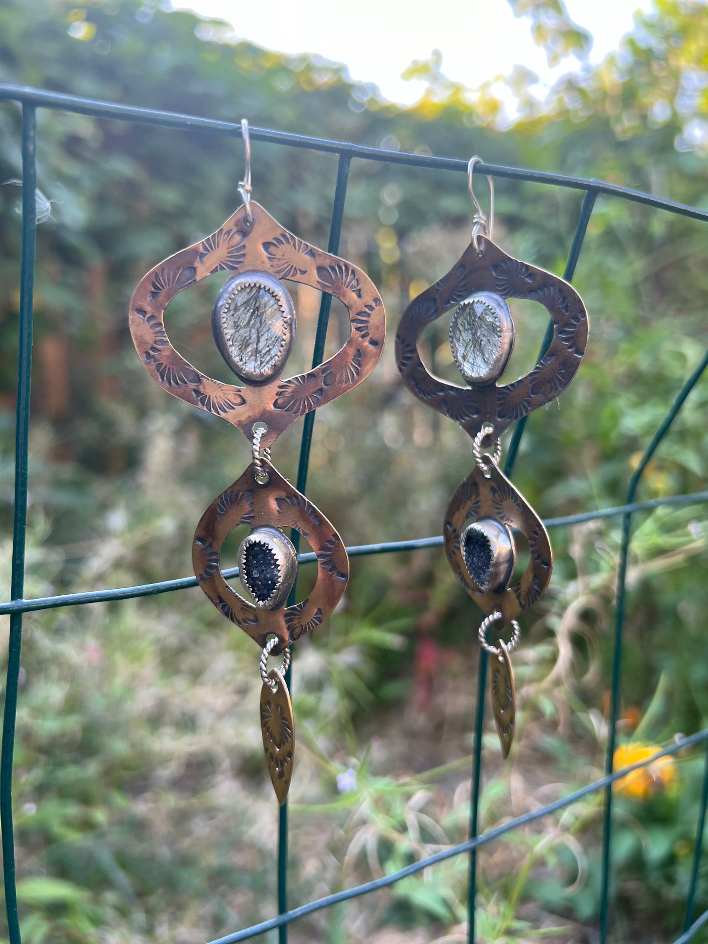 Black Rutilated Quartz and Black Druzy Bombay Beach Earrings