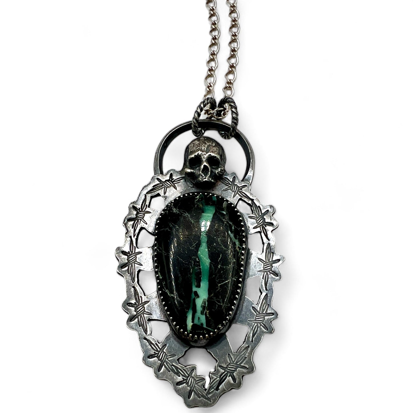 Turquoise Skull Barbed Wire Necklace