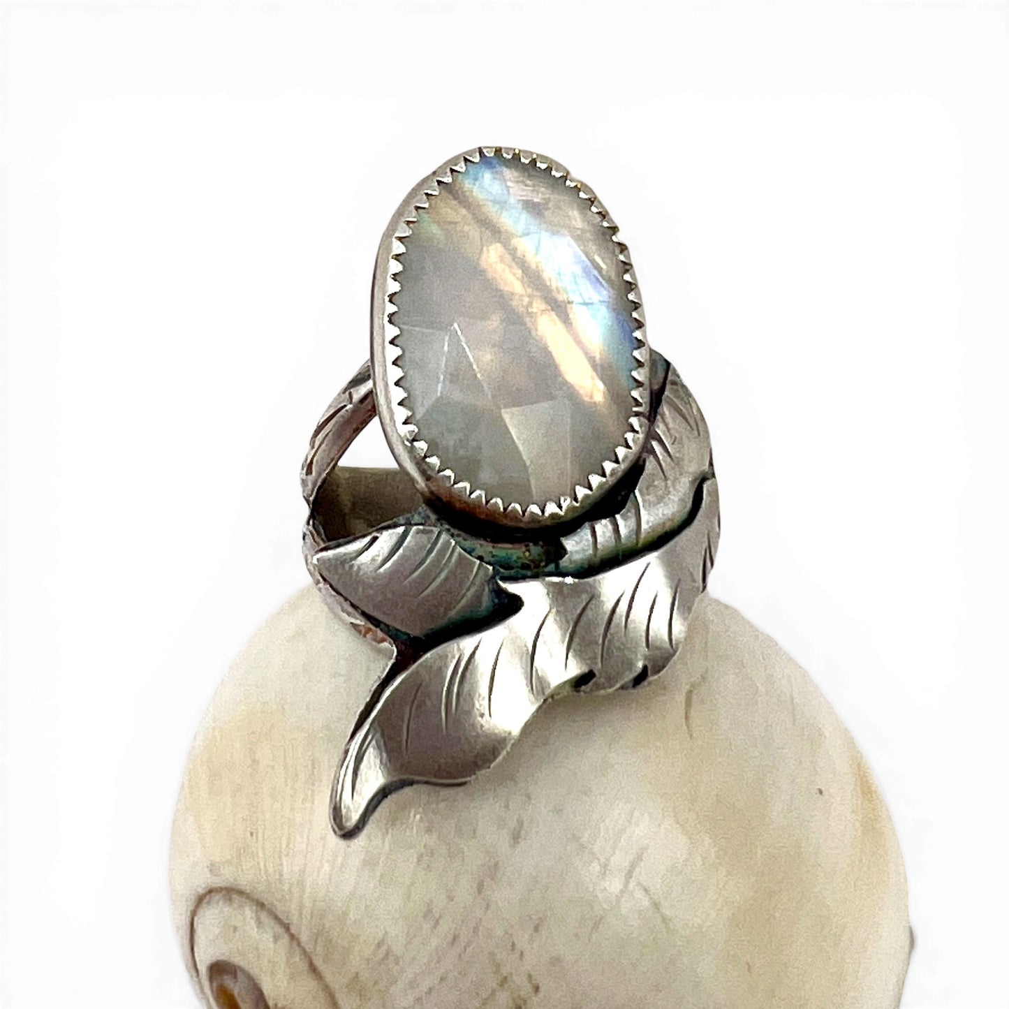 Moonstone with Leaves Ring size 8