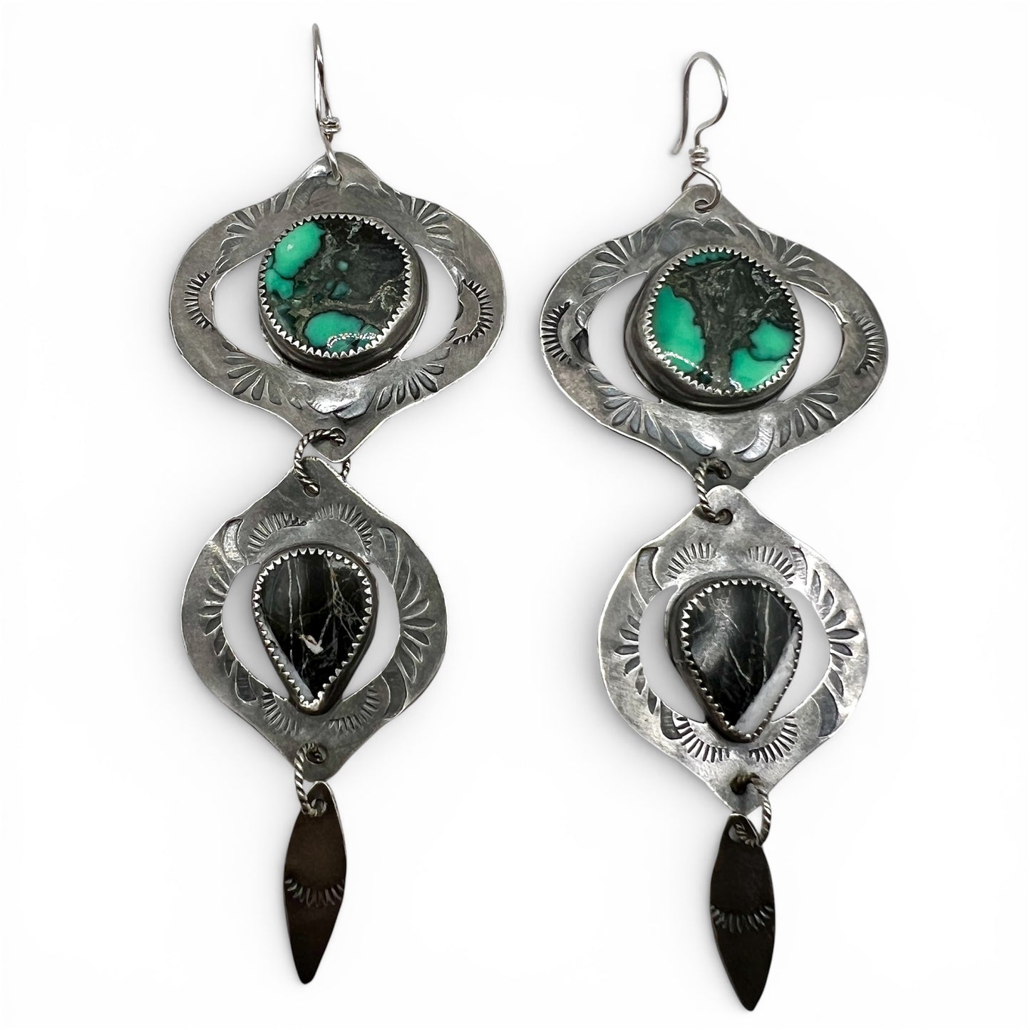 Emerald Variscite and White Buffalo Turquoise Bombay Beach Earrings