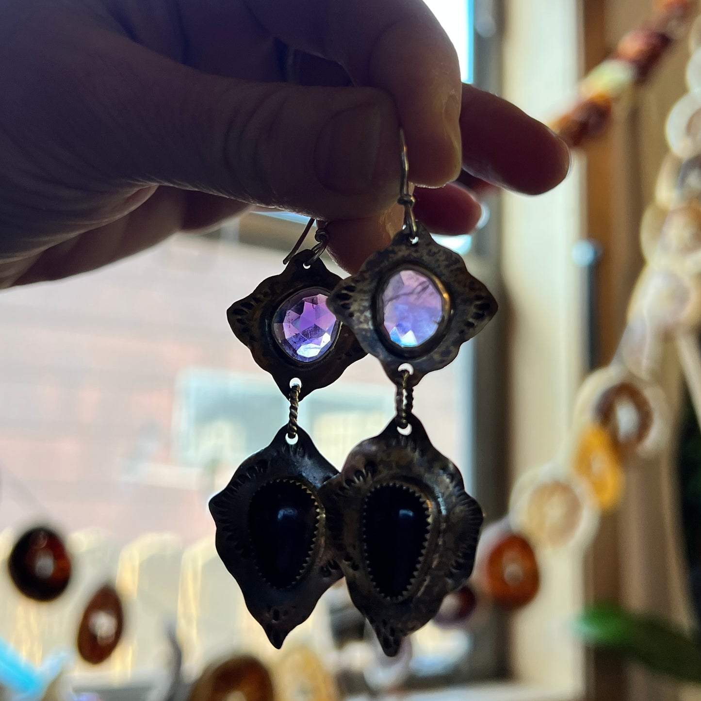 Amethyst and Spiny Oyster Magdalena Earrings