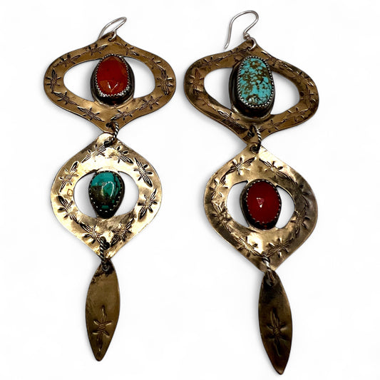 Carnelian and Turquoise Bombay Beach Earrings