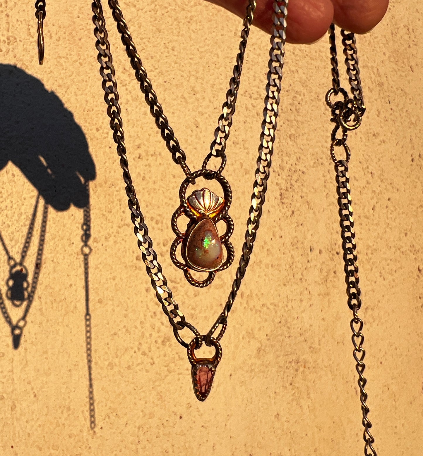 Mexican Fire Opal and Watermelon Tourmaline Layered Selkie Necklace