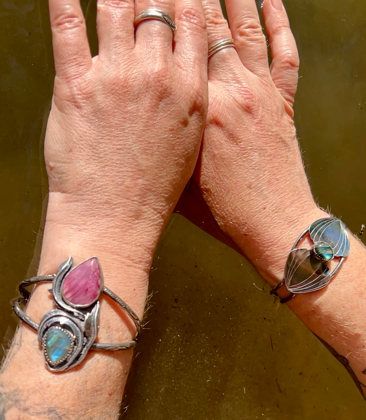Alunite and Labradorite Rose Parade Cuff Bracelet