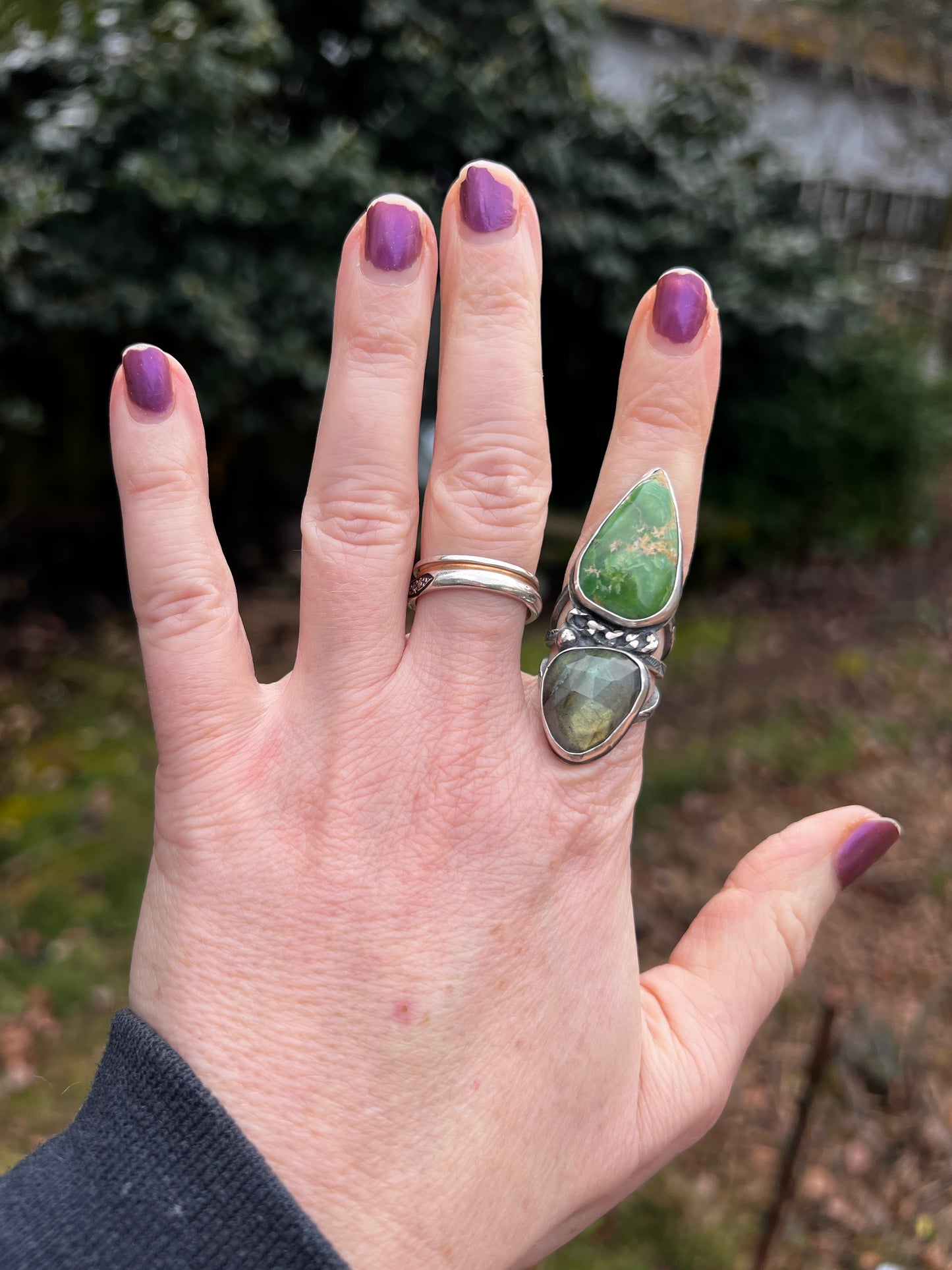 Variscite and Labradorite Chain Ring size 5.5