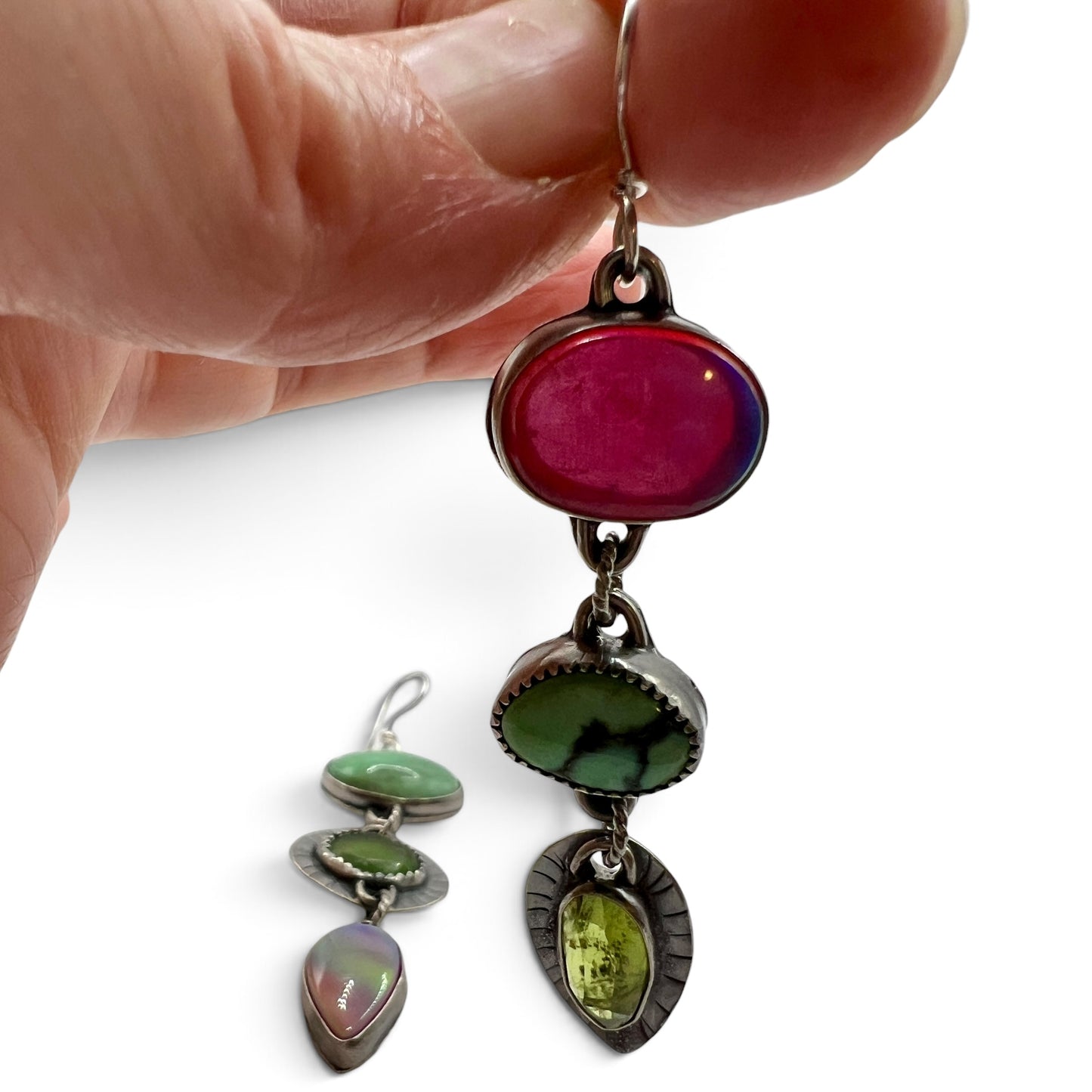 Lollipop Earrings of Turquoise, Serpentine, Aura Opal, Variscite and Peridot