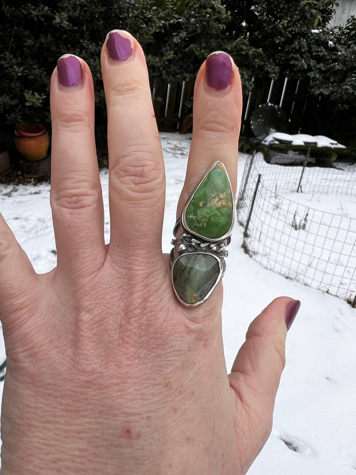 Variscite and Labradorite Chain Ring size 5.5