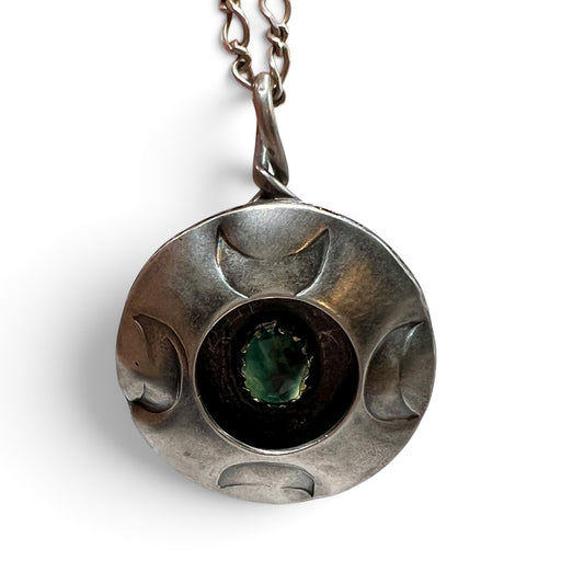 Emerald Crescent Moon Shadow Box Necklace