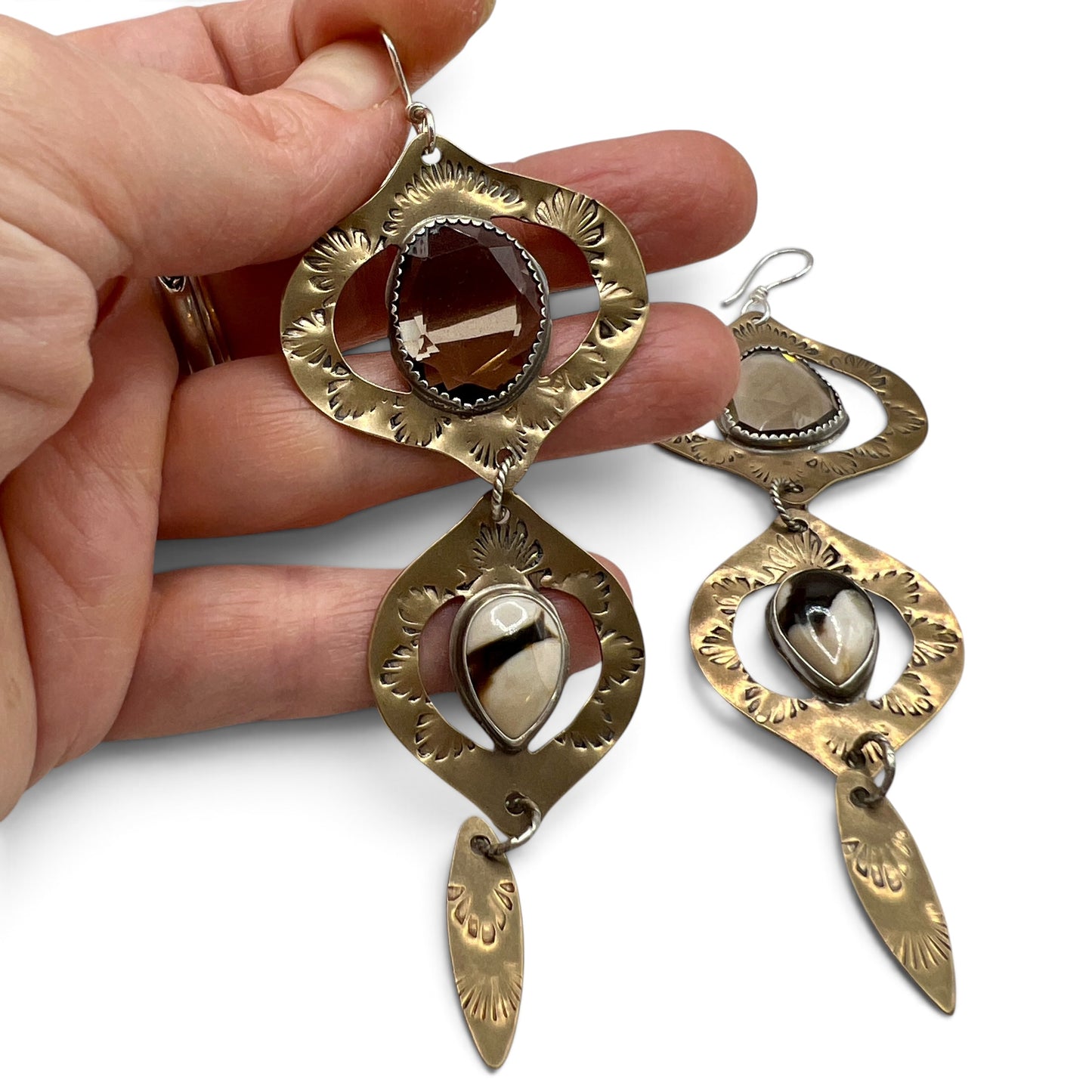 Bombay Beach Earrings with Smoky Quartz and Peanut Jasper