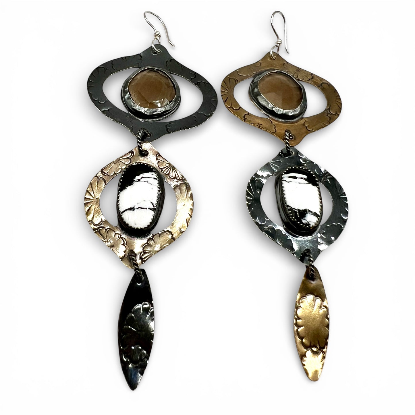 Smoky Quartz and White Buffalo Turquoise Mixed Metal Bombay Beach Earrings