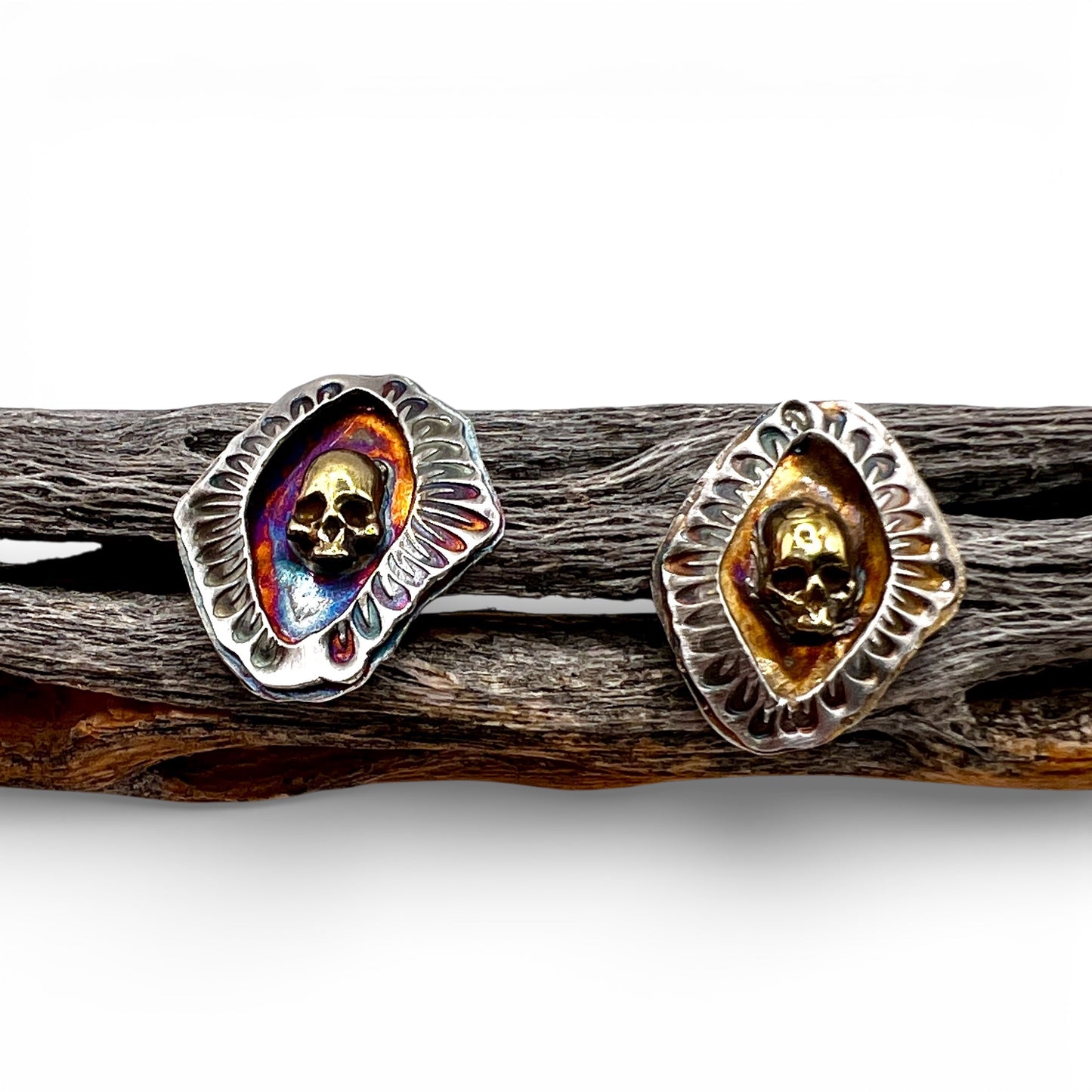 Sterling and Brass Skull Studs