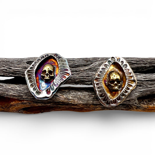 Sterling and Brass Skull Studs