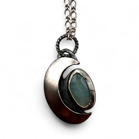 Ethiopian Fire Opal Crescent Moon Necklace