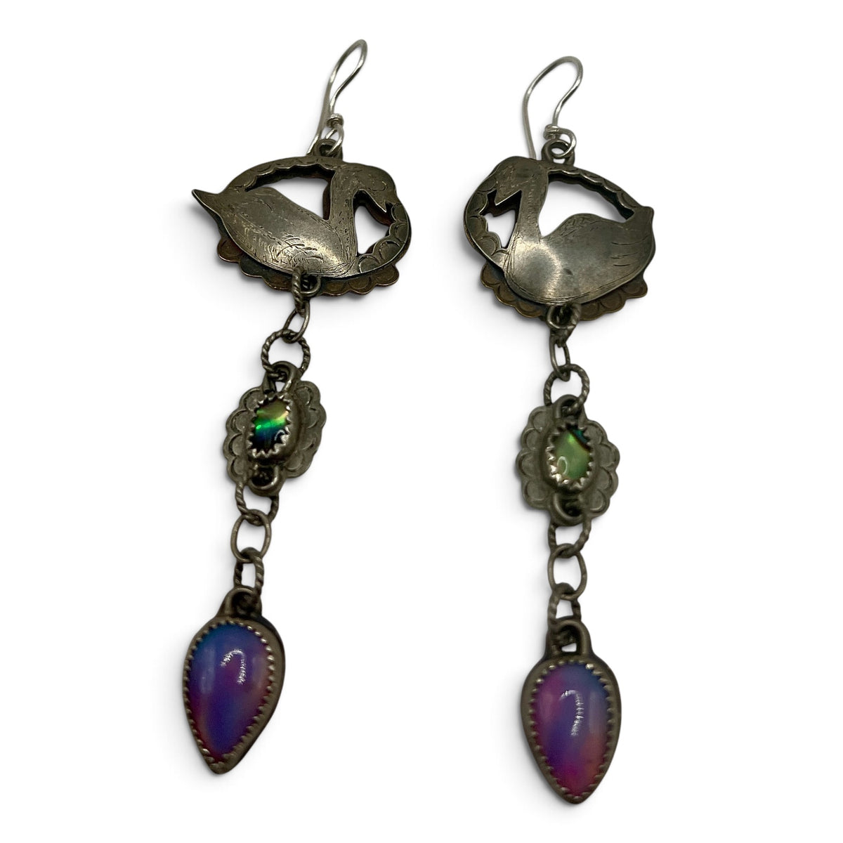 Swan Lover Earrings with Aura Opal and Abalone
