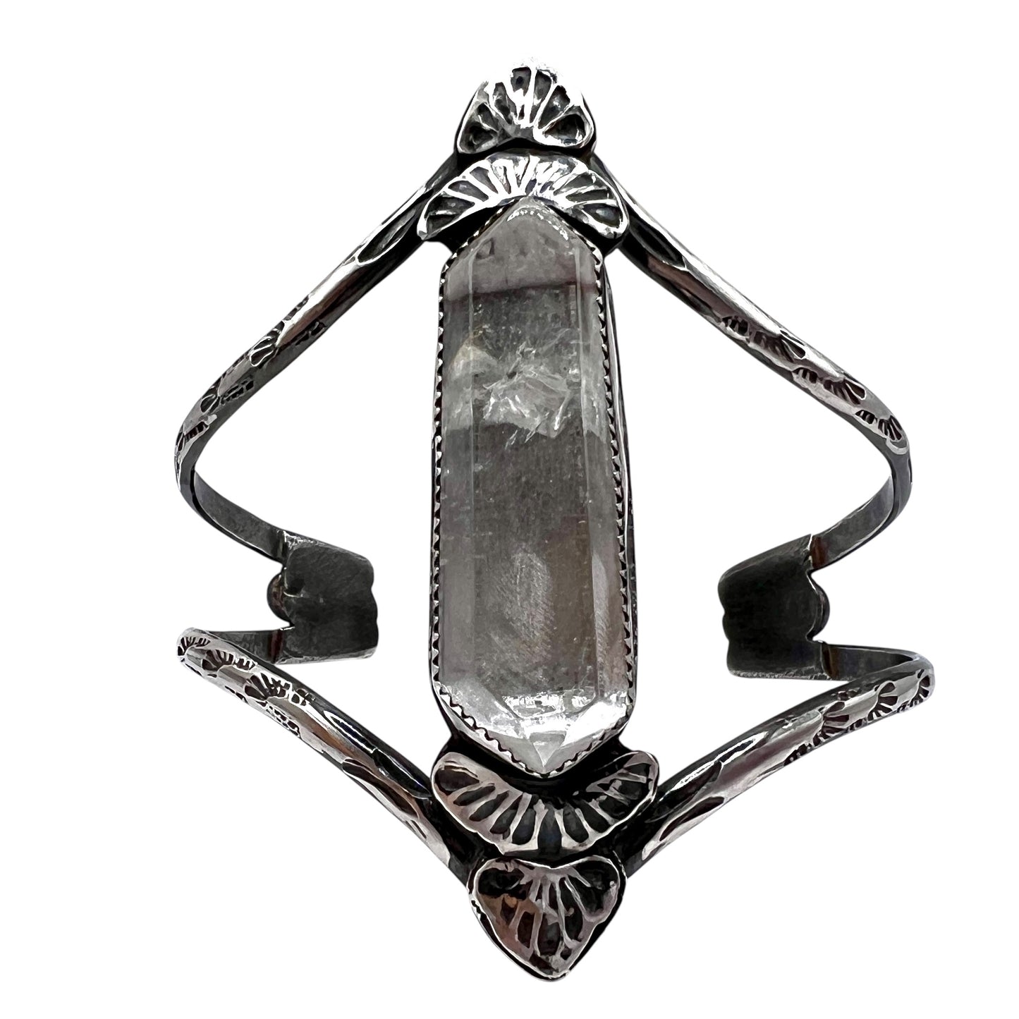 Double Point Clear Crystal Quartz Power Cuff Bracelet
