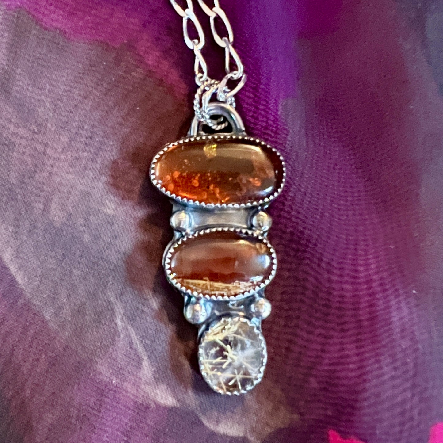 Amber, Agate and Rutile Quartz Necklace