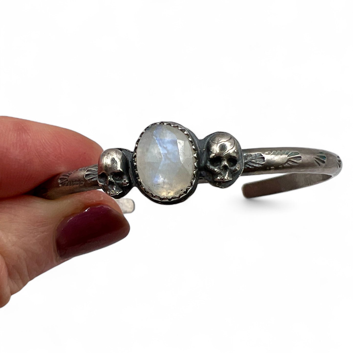 Moonstone Sterling Skulls Cuff Bracelet