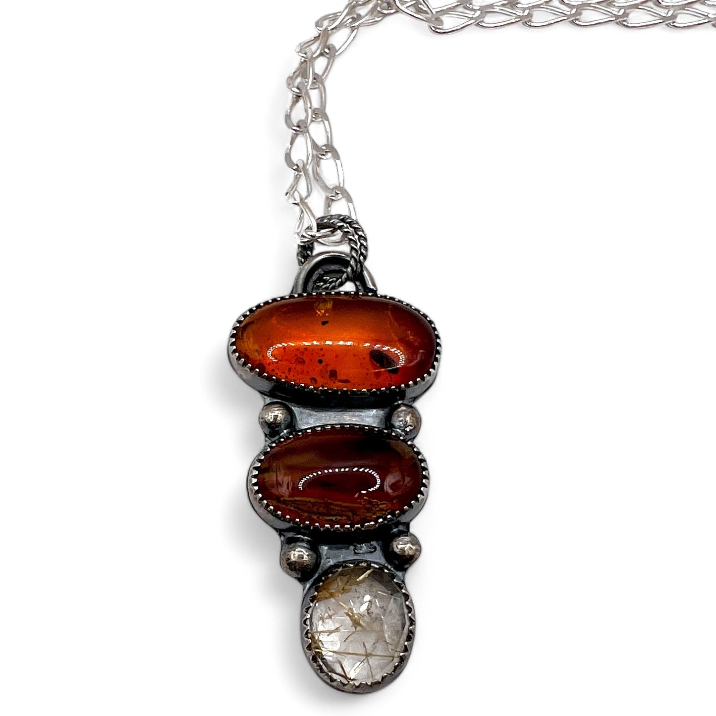 Amber, Agate and Rutile Quartz Necklace