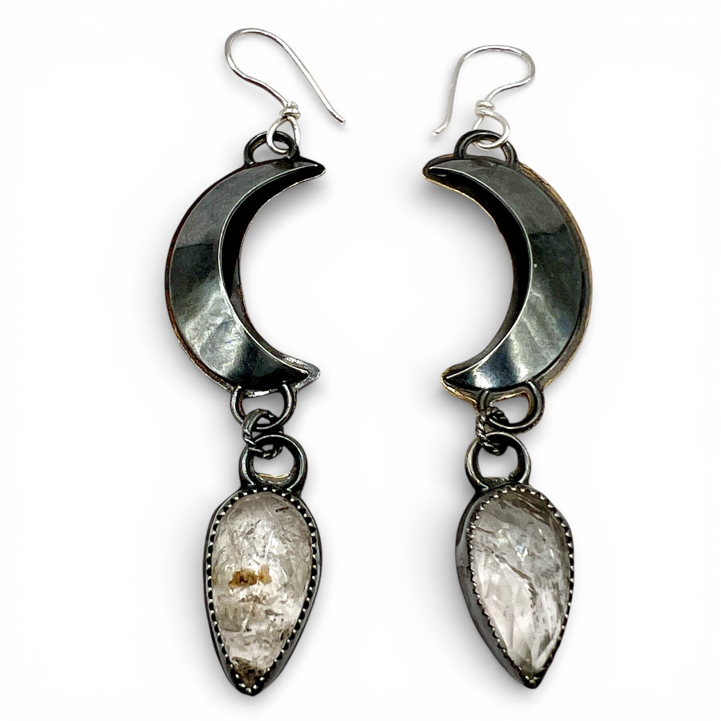 Herkimer Mixed Metal Crescent Moon Earrings