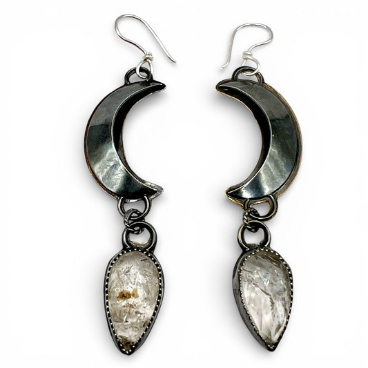 Herkimer Mixed Metal Crescent Moon Earrings