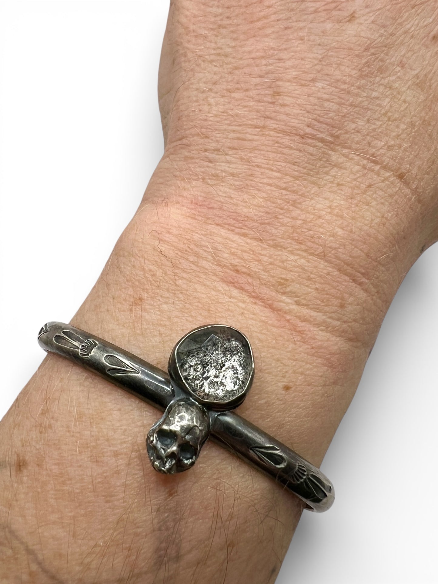 Herkimer Diamond Skull Cuff