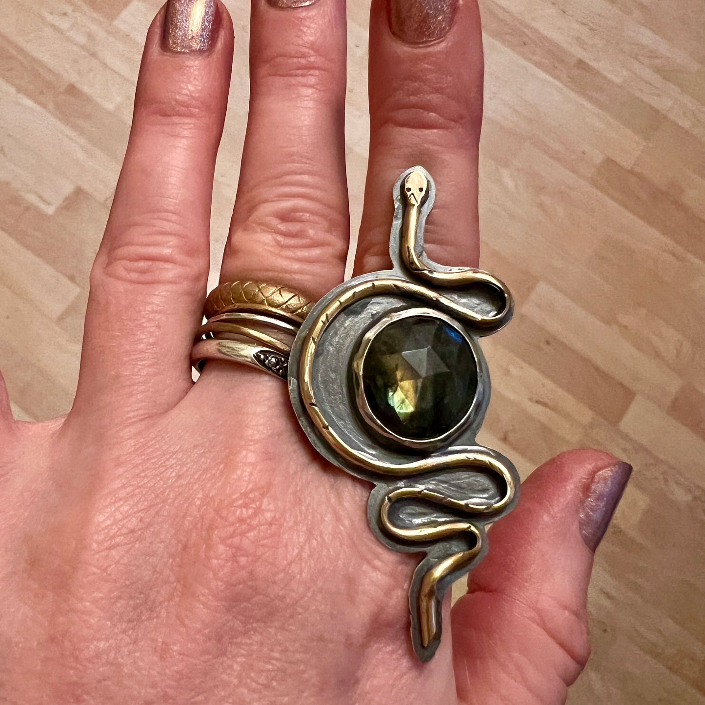 Custom for Randi: Labradorite Snake Ring size 8