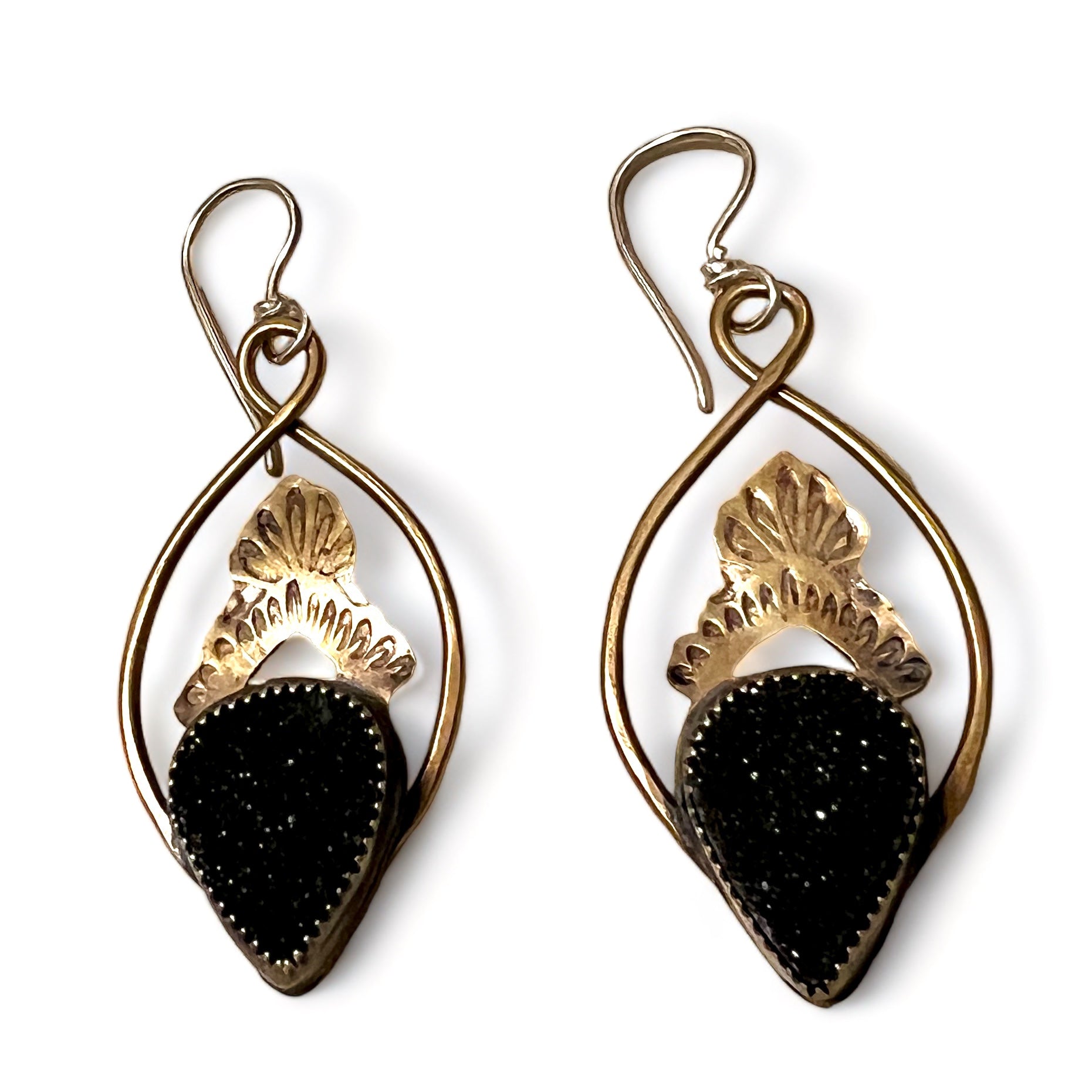 Prairie Earrings in Black Druzy and Brass