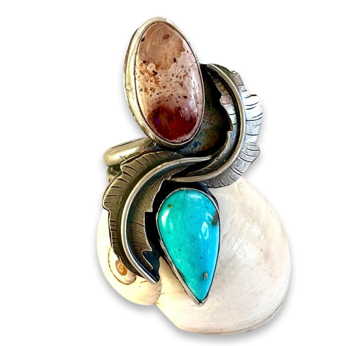Feather Ring in Opal and Turquoise size 9