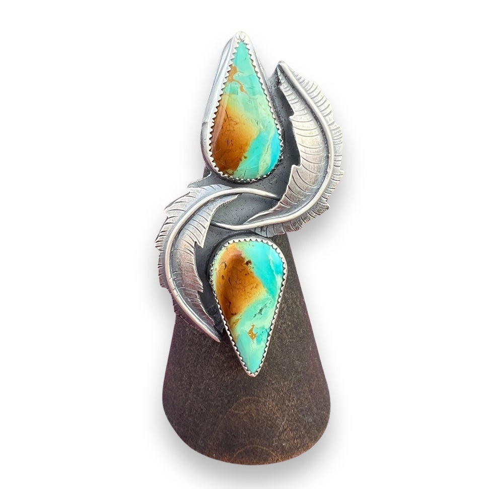Feather Ring in Double Kingman Turquoise size 7.5