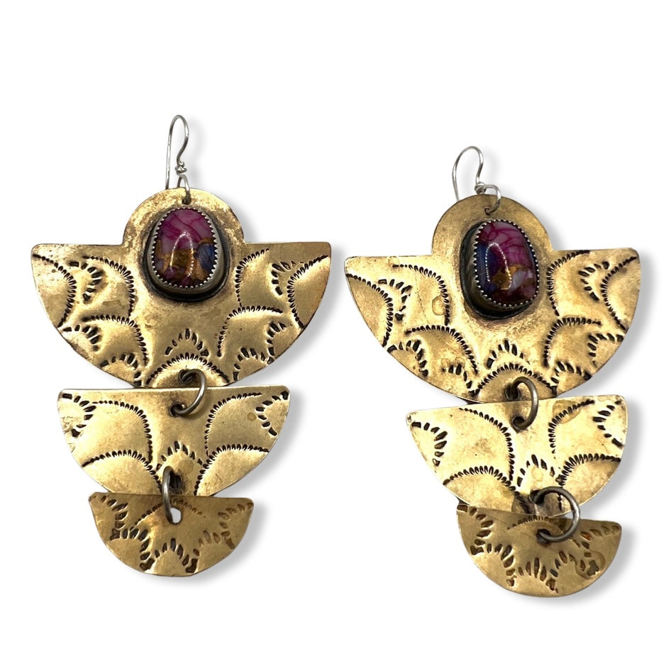 Pink Peruvian Opal Purple Mojave Turquoise Sunbird Earrings