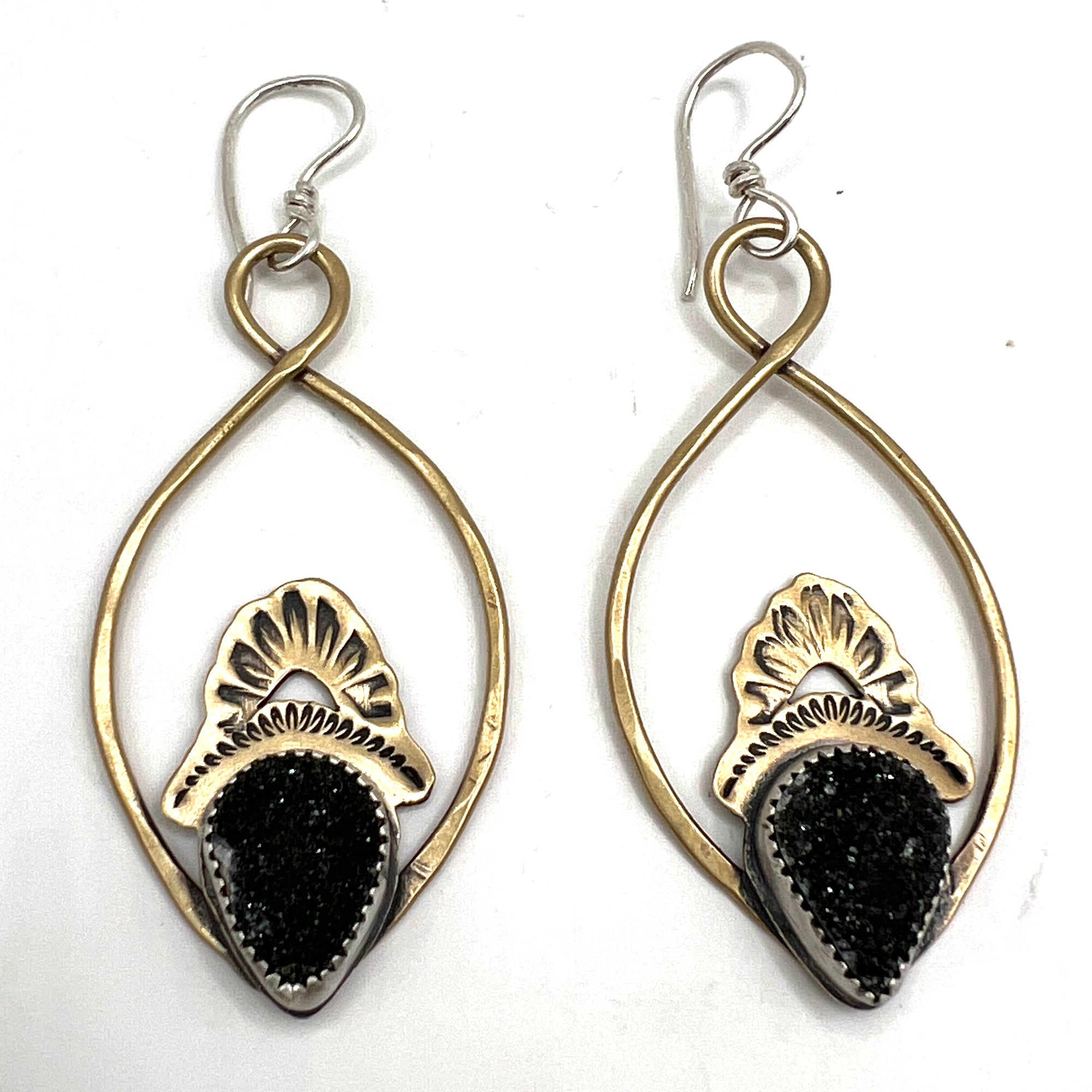 Prairie Earrings in Black Druzy and Brass