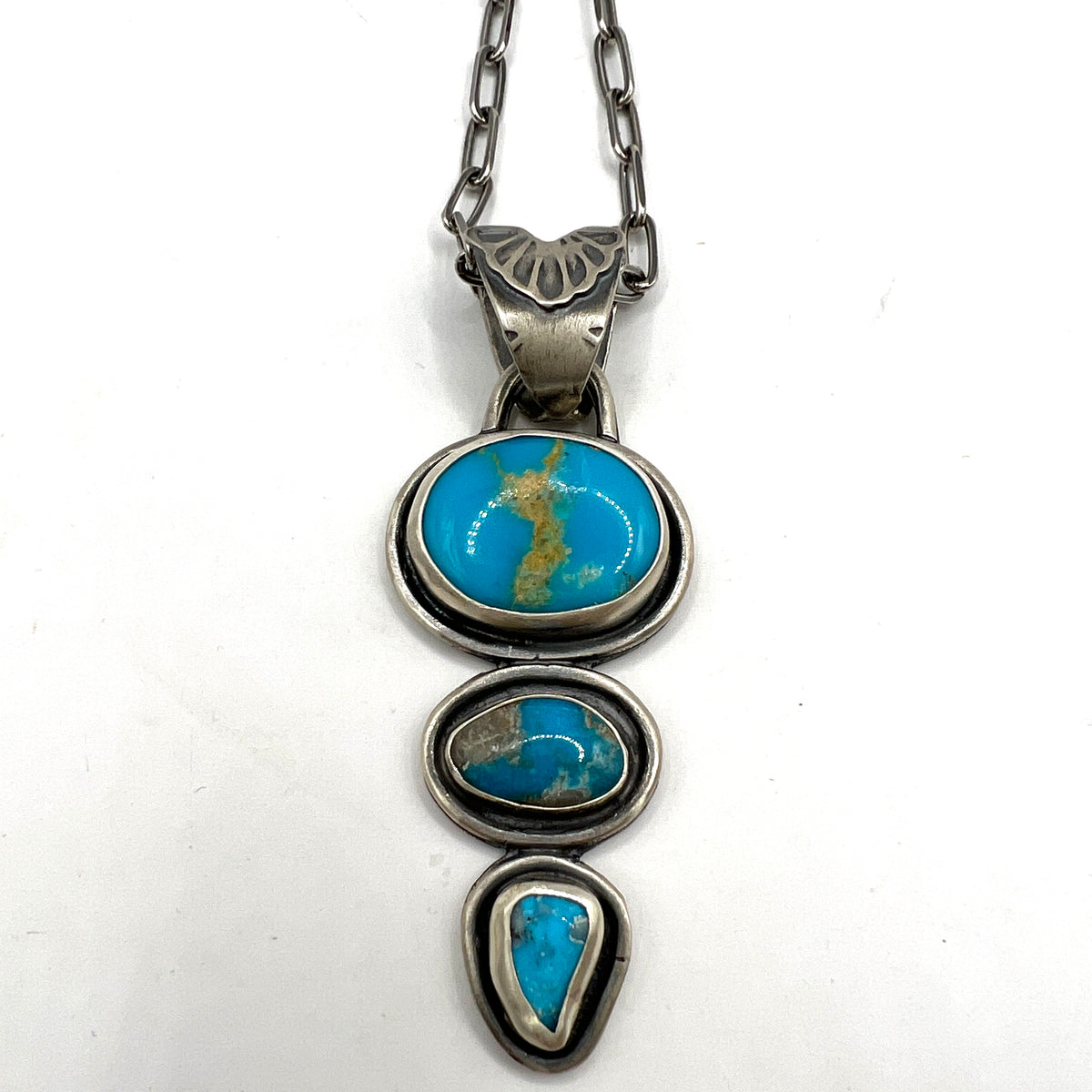 “Let’s Hold Hands” Necklace in Triple Blue Bandit Turquoise