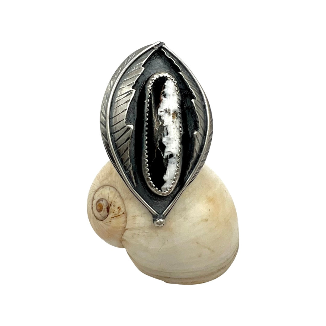 Feather Ring in White Buffalo Turquoise size 9.5
