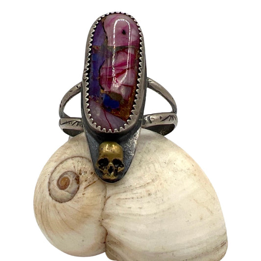 Pink Peruvian Opal Purple Mojave Skull Baby Ring size 12.75