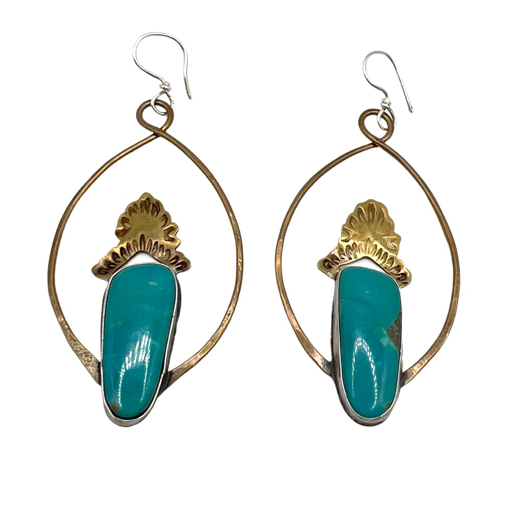 Prairie Earrings in Brass with Blue Bandit Turquoise