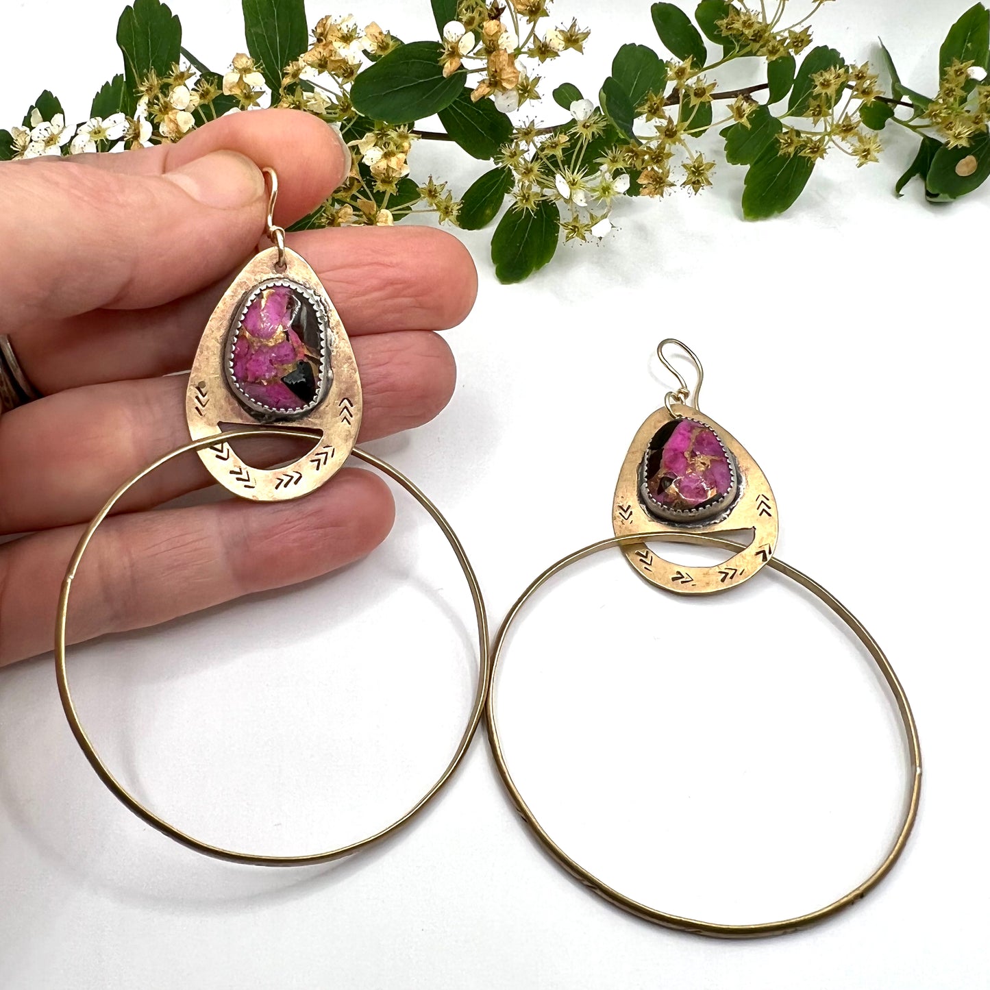 Pink Calcite Black Onyx Cenote Hoops