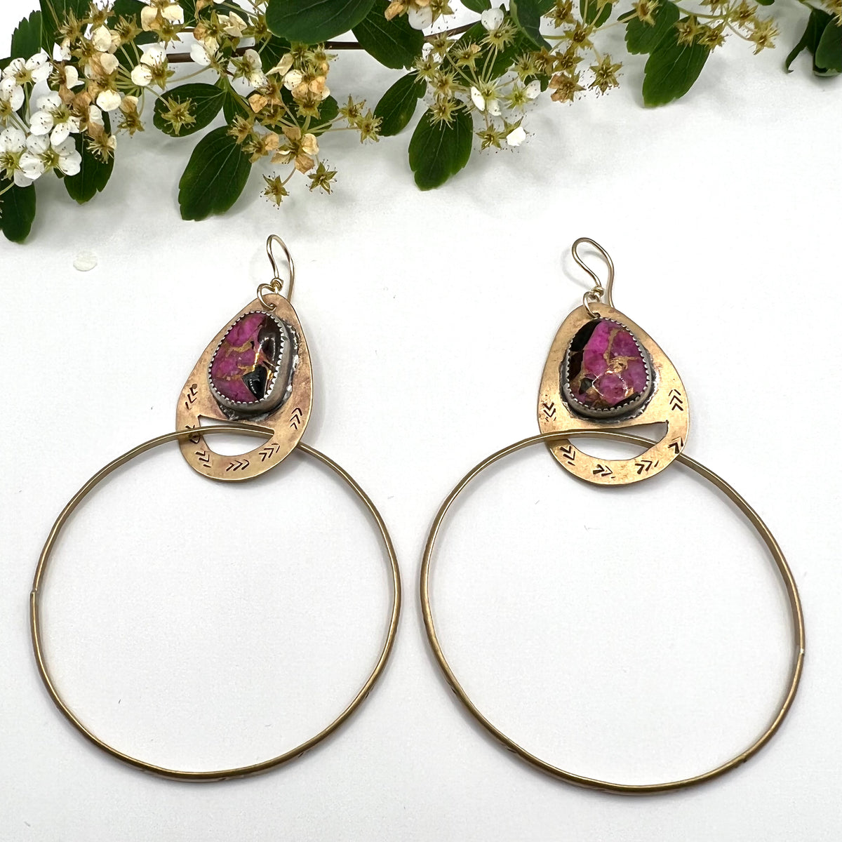 Pink Calcite Black Onyx Cenote Hoops