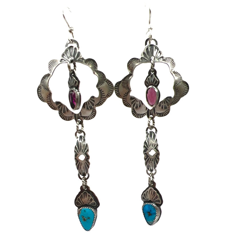 Belladonna Earrings in Garnet and Turquoise
