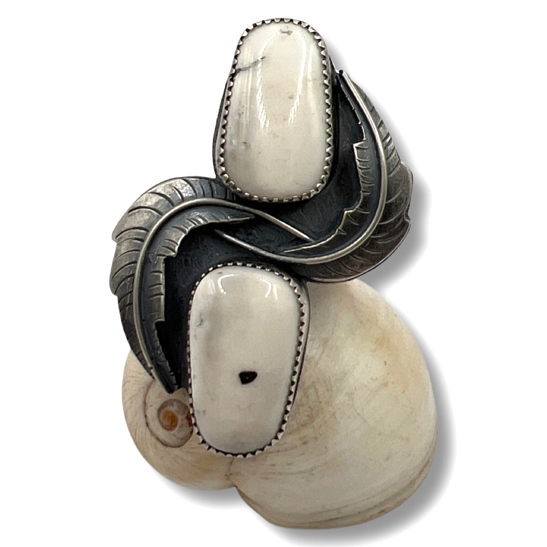 Feather Ring in Double White Buffalo Turquoise size 7.5