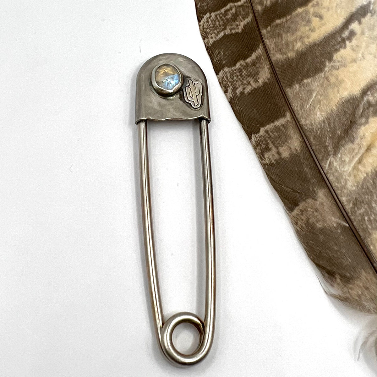 Medium Safety Pin with Cactus and Moonstone