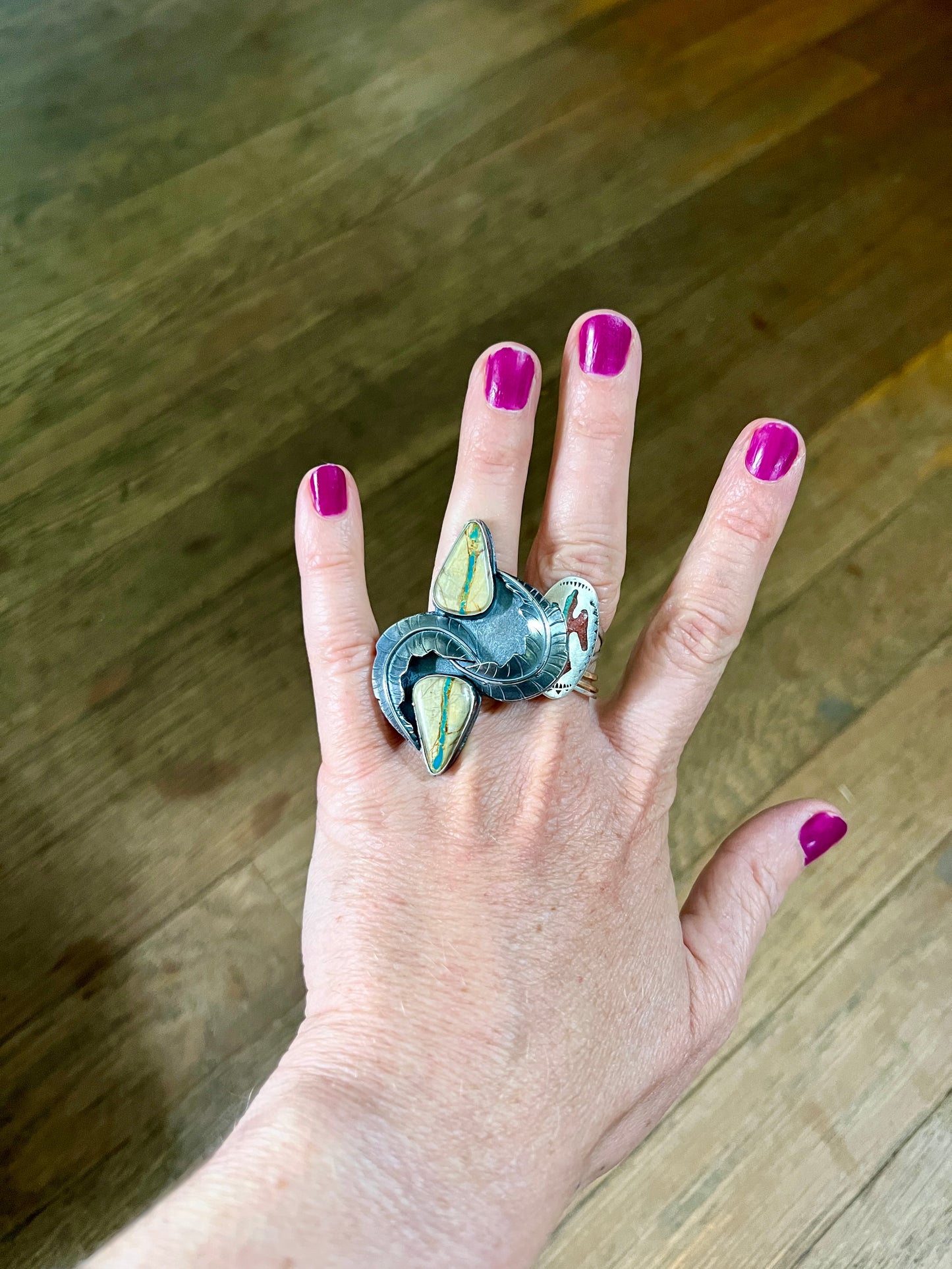 Feather Ring in Double Royston Ribbon Turquoise size 5.5