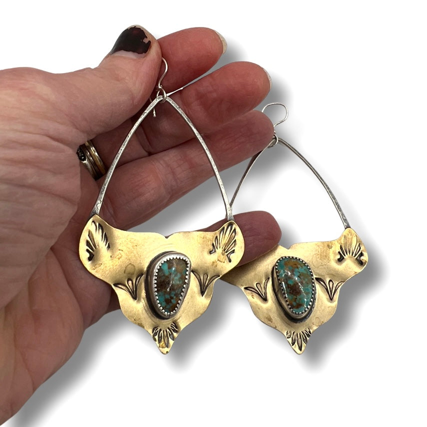 Turquoise Brass Iris Earrings