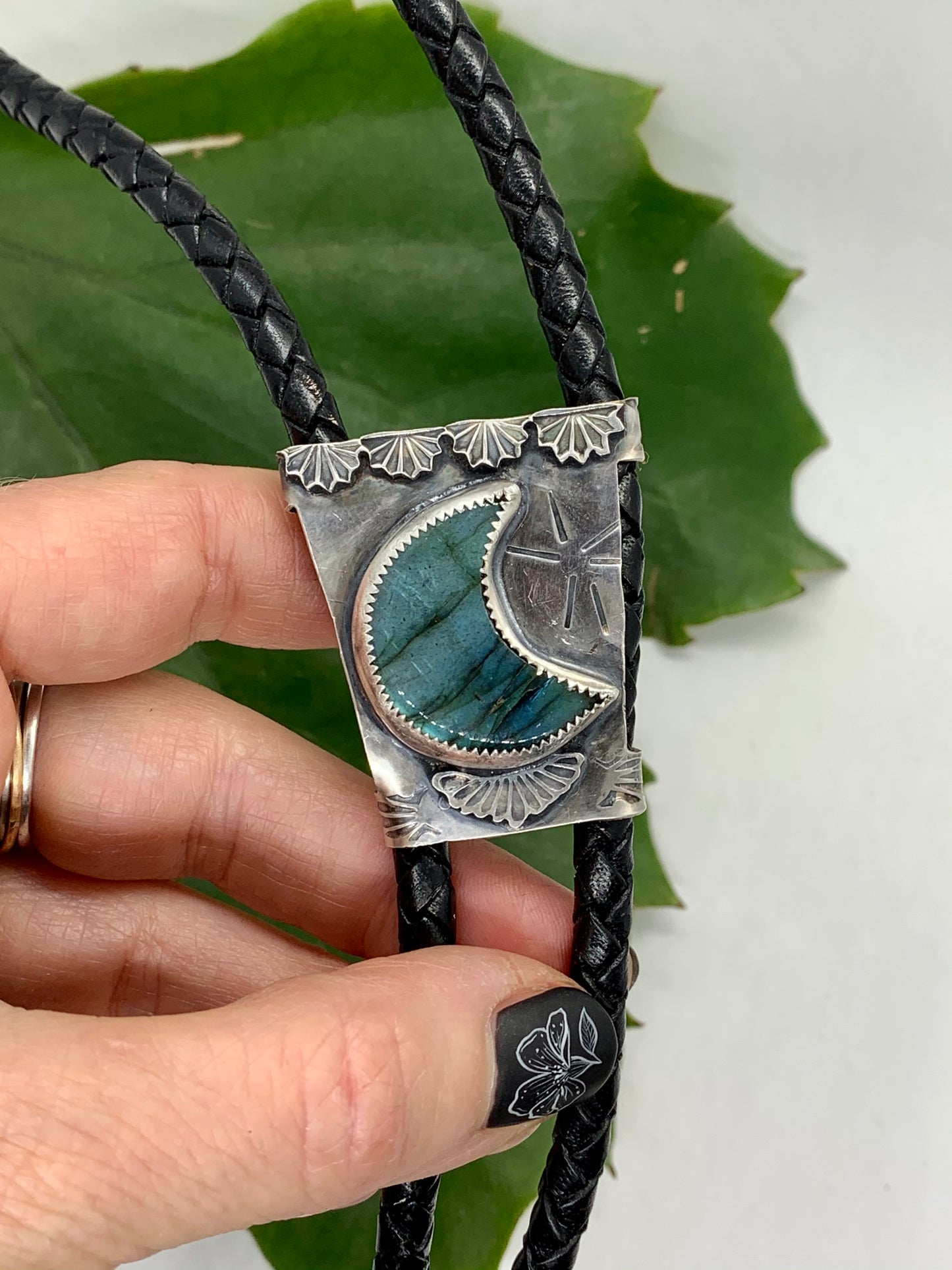 Labradorite Moon Bolo Tie