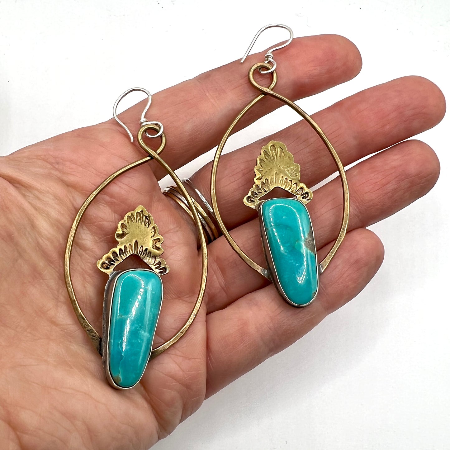 Prairie Earrings in Brass with Blue Bandit Turquoise