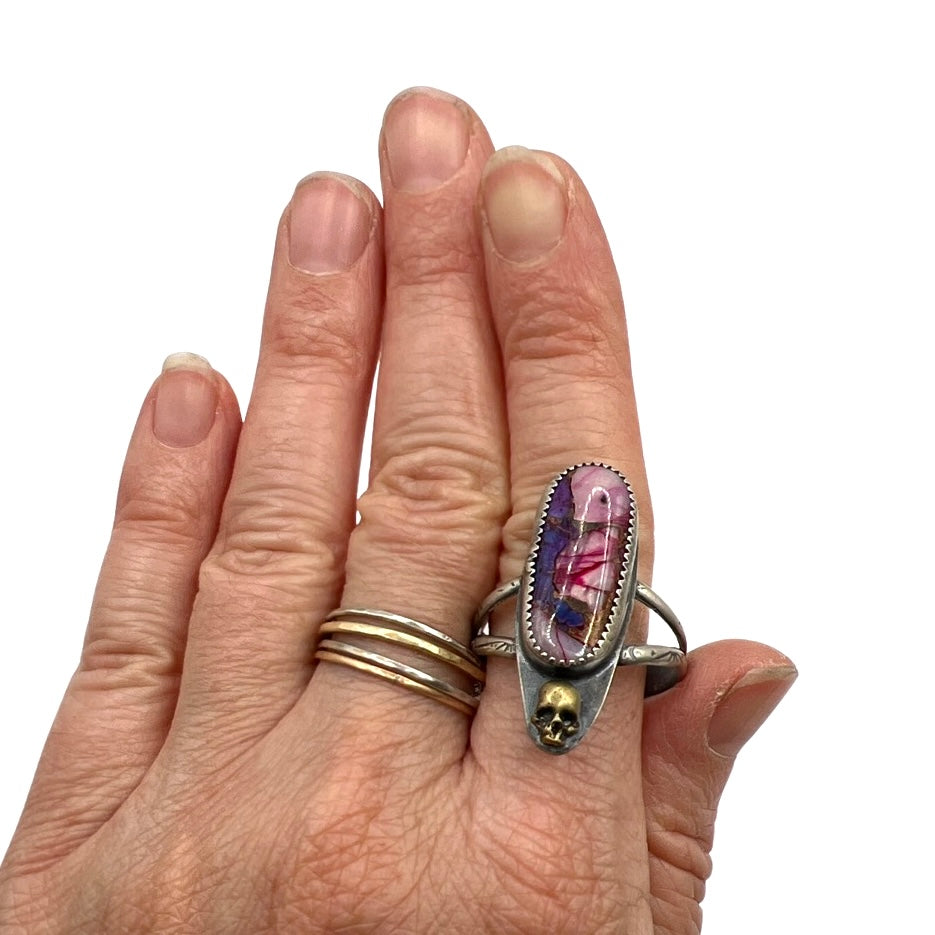 Pink Peruvian Opal Purple Mojave Skull Baby Ring size 12.75