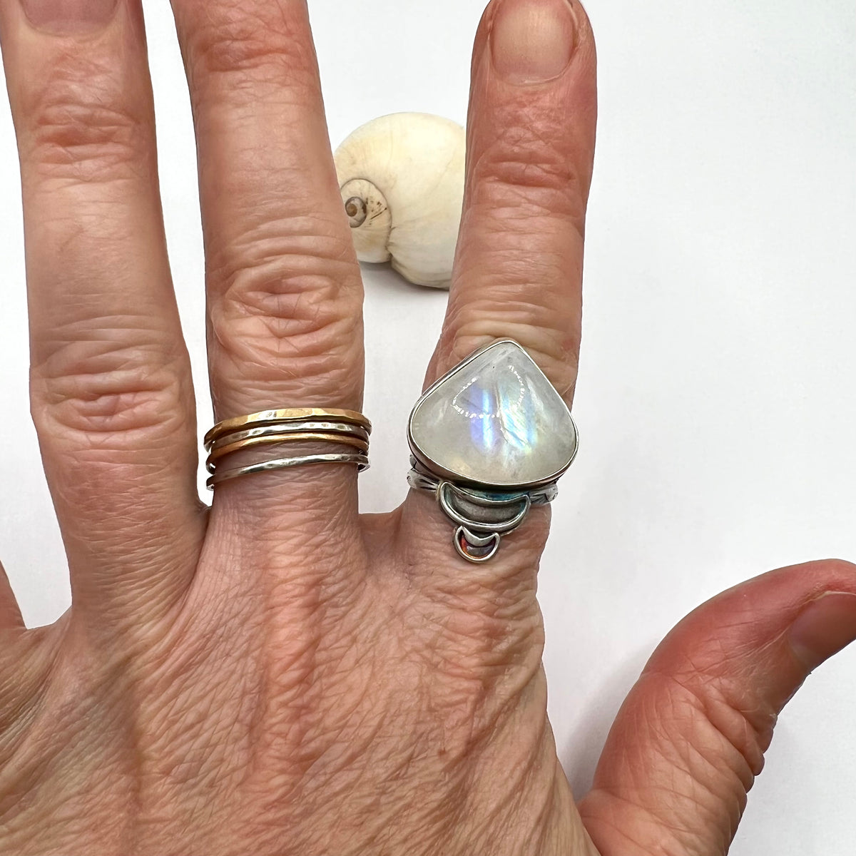 Moonstone Crescent Moons Ring size 6